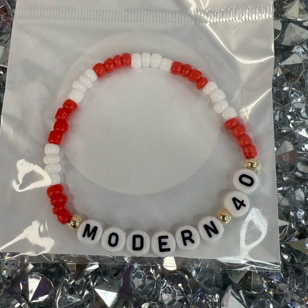Bracelet beaded bday birthday Modern 40 Beaded Bracelet in Red and White